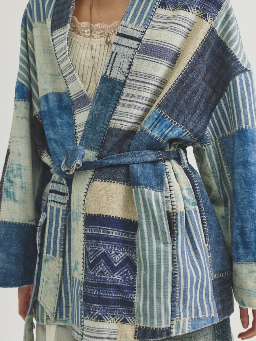 FREE PEOPLE We The Free Evie Kimono / Indigo Patchwork - Picture 3 of 7
